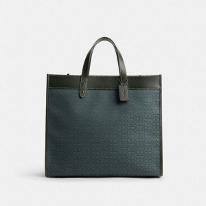Férfi COACH® Field 40 In Micro Signature Jacquard Tote Zöld | HUCTP234
