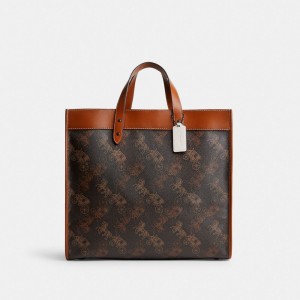 Férfi COACH® Field 40 With Large Horse And Carriage Print Tote Szürke Barna | HUXYA235