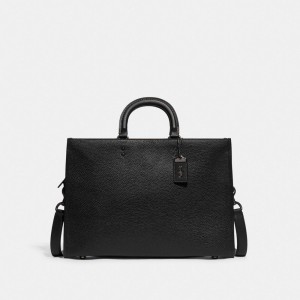 Férfi COACH® Rogue In Regenerative Leather Aktatáska Fekete | HUYXQ198