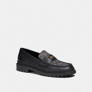 Férfi COACH® With Signature Jacquard And Signature Coin Loafer Fekete | HUJPM116