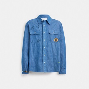 Férfi COACH® X Observed By Us Chambray Ing Kék | HUVRR174