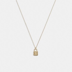 Női COACH® 14 K Quilted Signature Padlock Pendant Nyaklánc Arany | HUTCB572