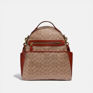Női COACH® Baby In Signature Canvas Hátizsák Barna Piros | HUKOV706
