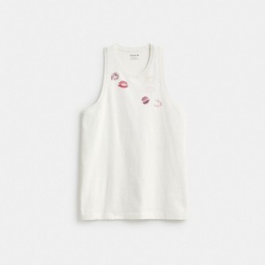 Női COACH® Buy Now Lip Print Top Ujjatlan Póló Fehér | HUWNZ514