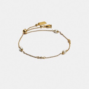 Női COACH® Classic Crystal Pearl Slider Karkötő Arany | HUOKE524