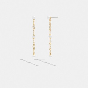 Női COACH® Classic Pearl Linear Earring Arany | HUMQX542