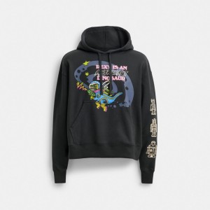Női COACH® Cosmic Kapucnis Pulóver Fekete | HUYXR417