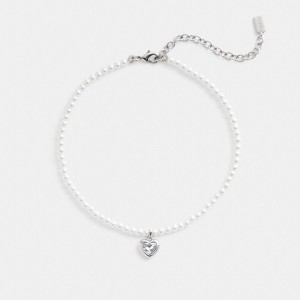 Női COACH® Heart Pearl Choker Nyaklánc Titán | HUSGR579