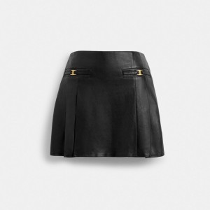 Női COACH® Heritage C Leather Mini Szoknya Fekete | HUEBM466
