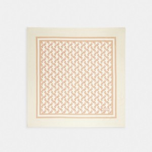 Női COACH® Horse And Carriage Print Silk Square Sál Fehér | HUZUV652
