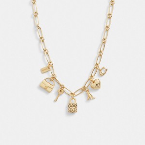 Női COACH® Iconic Charm Chain Nyaklánc Arany | HUDFT580