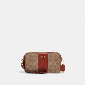 Női COACH® Kira In Colorblock Signature Canvas Crossbody Táska Barna Piros | HUJPQ792