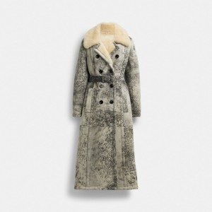 Női COACH® Long Shearling Trench Kabát Fekete | HULIU393