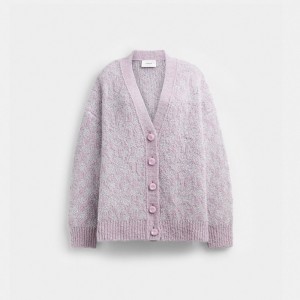 Női COACH® Metallic Signature Cardigan Kötöttáru Levendula | HUZUR444