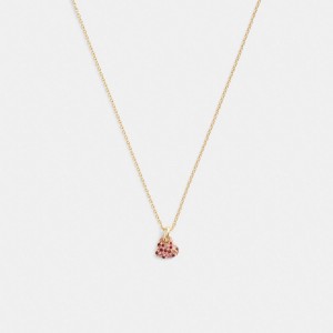 Női COACH® Pavé Heart Pendant Nyaklánc Arany Rózsaszín Színes | HUHAI583