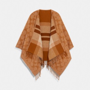 Női COACH® Reversible Signature Cape Sál Bézs | HUPJY662