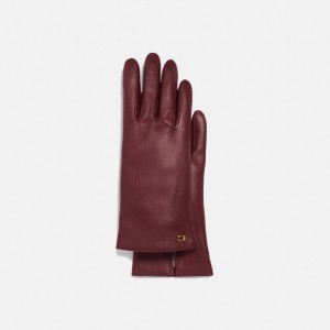Női COACH® Sculpted Signature Leather Tech Kesztyű Bordó | HUGST634