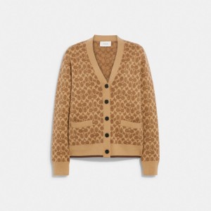 Női COACH® Signature Cardigan Ing Barna | HUTCL459