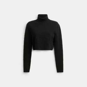 Női COACH® Signature Cropped Turtleneck Kötöttáru Fekete | HUJPU447