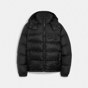 Női COACH® Signature Hooded Puffer Kabát Fekete | HUBEM440