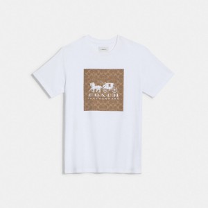 Női COACH® Signature Horse And Carriage In Organic Cotton Póló Fehér Barna | HUOKD507