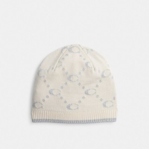 Női COACH® Signature Metallic Knit Télisapka Fehér | HURVX623