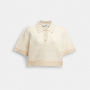 Női COACH® Sporty Cropped Polo Ing Krém Színes | HURVZ460