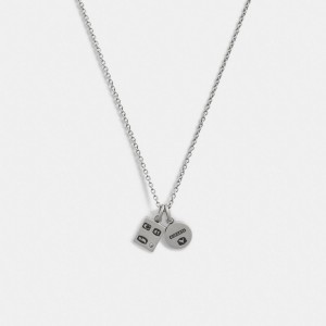 Női COACH® Sterling Double Charm Long Pendant Nyaklánc Titán | HUVRC597