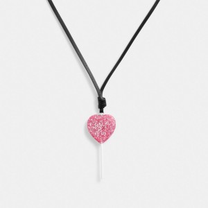 Női COACH® The Lil Nas X Drop Heart Lollipop Nyaklánc Titán Rózsaszín | HULIM601