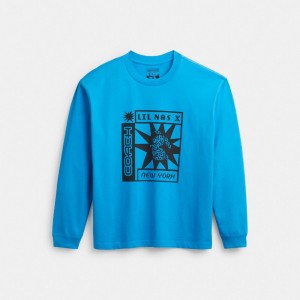 Női COACH® The Lil Nas X Drop Long Sleeve Sun Póló Kék | HUYXH510