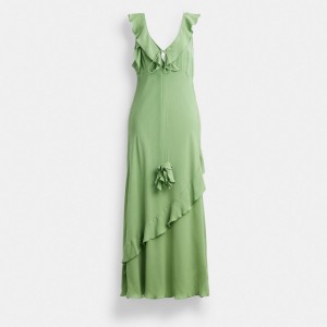Női COACH® V Neck Bias Ruha Zöld | HUWNM413