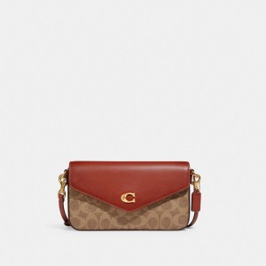 Női COACH® Wyn In Signature Canvas Crossbody Táska Barna Piros | HUAHM817
