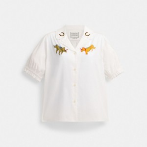 Női COACH® X Observed By Us Short Sleeve Button Down Ing Fehér | HUQMV463